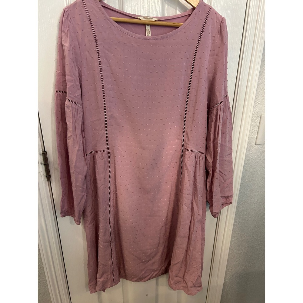Matilda Jane Mauve Pink Clip‎ Dot Ladder Lace Long Sleeve Mini Dress Medium